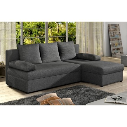 Canapé d'angle convertible - GILO - en tissu luxe 3/4 places, gris foncé, angle droit (vu de face)