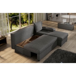 Canapé d'angle convertible - GILO - en tissu luxe 3/4 places, gris foncé, angle droit (vu de face)
