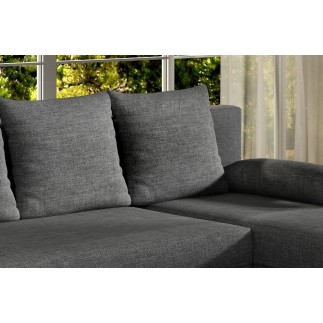 Canapé d'angle convertible - GILO - en tissu luxe 3/4 places, gris foncé, angle droit (vu de face)