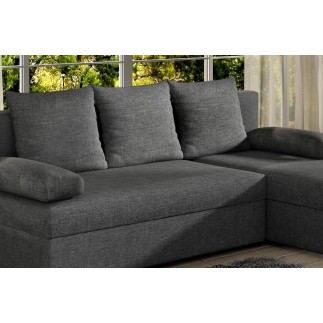 Canapé d'angle convertible - GILO - en tissu luxe 3/4 places, gris foncé, angle droit (vu de face)