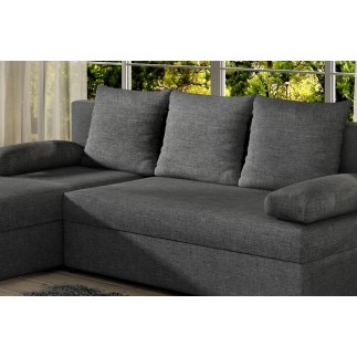 Canapé d'angle convertible - GILO - en tissu luxe 3/4 places - gris foncé, angle gauche (vu de face)