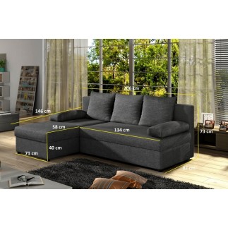 Canapé d'angle convertible - GILO - en tissu luxe 3/4 places - gris foncé, angle gauche (vu de face)