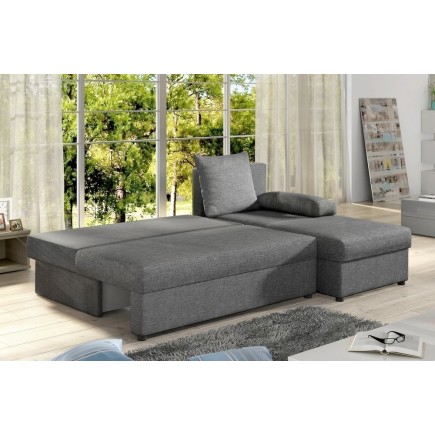Canapé d'angle convertible - GILO - en tissu luxe 3/4 places, gris, angle droit (vu de face)