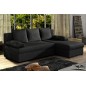 Canapé d'angle convertible - GILO - en tissu luxe 3/4 places, noir, angle droit (vu de face) Canapé d'angle convertible - GILO - en tissu luxe 3/4 places, noir, angle droit (vu de face)