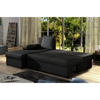 Canapé d'angle convertible - GILO - en tissu luxe 3/4 places, noir, angle gauche (vu de face)
