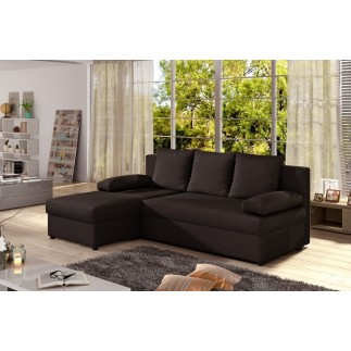 Canapé d'angle convertible - GILO - en tissu luxe 3/4 places, chocolat, angle gauche (vu de face)