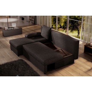 Canapé d'angle convertible - GILO - en tissu luxe 3/4 places, chocolat, angle gauche (vu de face)