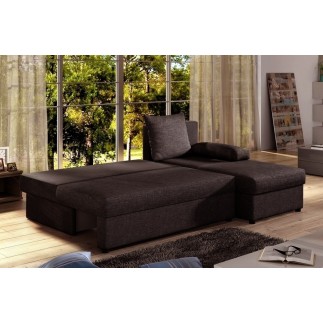Canapé d'angle convertible - GILO - en tissu luxe 3/4 places, chocolat, angle droit (vu de face)