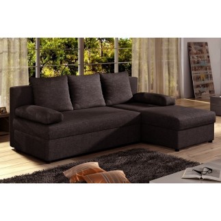 Canapé d'angle convertible - GILO - en tissu luxe 3/4 places, chocolat, angle droit (vu de face)
