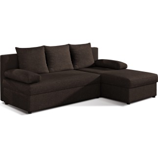 Canapé d'angle convertible - GILO - en tissu luxe 3/4 places, chocolat, angle droit (vu de face)