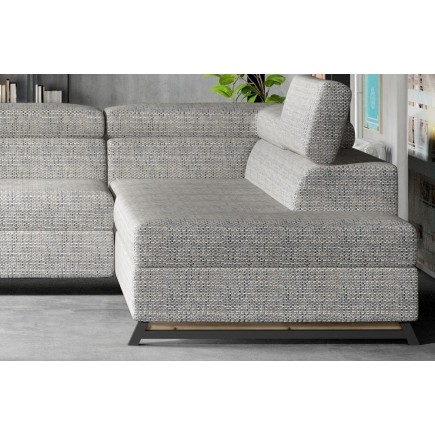 Canapé d'angle convertible - KARL - en tissu luxe 5 places, gris, angle droit (vu de face)