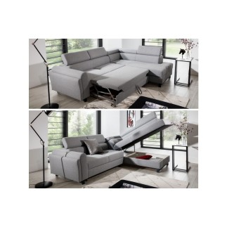 Canapé d'angle convertible - KARL - en tissu luxe 5 places, gris, angle droit (vu de face)