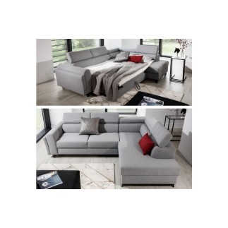 Canapé d'angle convertible - KARL - en tissu luxe 5 places, gris, angle droit (vu de face)