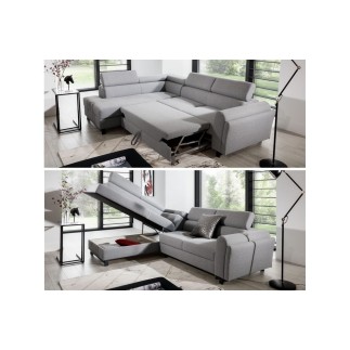 Canapé d'angle convertible - KARL - en tissu luxe 5 places, beige, angle gauche (vu de face)
