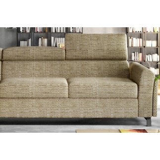Canapé d'angle convertible - KARL - en tissu luxe 5 places, beige, angle gauche (vu de face)