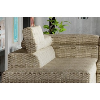 Canapé d'angle convertible - KARL - en tissu luxe 5 places, beige, angle gauche (vu de face)