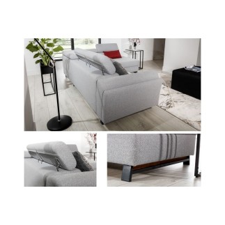 Canapé d'angle convertible - KARL - en tissu luxe 5 places, beige, angle droit (vu de face)
