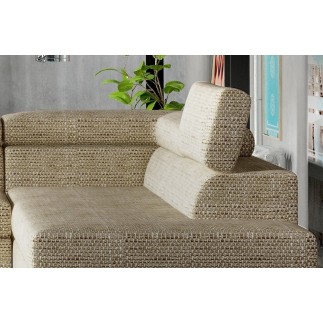 Canapé d'angle convertible - KARL - en tissu luxe 5 places, beige, angle droit (vu de face)
