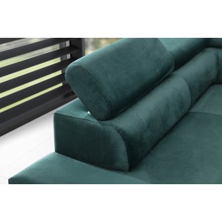 Canapé d'angle convertible - KARL VELOURS - en tissu prestige - 5 places, vert, angle gauche (vu de face)