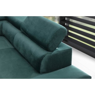Canapé d'angle convertible - KARL VELOURS - en tissu prestige, 5 places, vert, angle droit (vu de face)