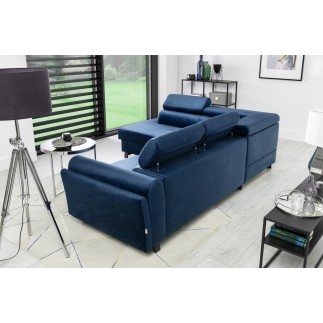 Canapé d'angle convertible - KARL VELOURS - en tissu prestige bleu - 5 places, angle gauche (vu de face)