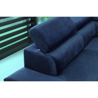 Canapé d'angle convertible - KARL VELOURS - en tissu prestige bleu - 5 places, angle gauche (vu de face)