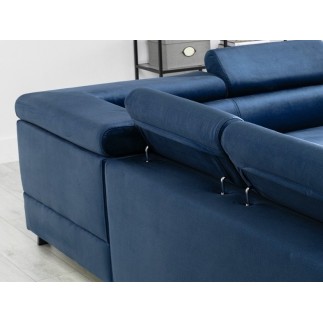 Canapé d'angle convertible - KARL VELOURS - en tissu prestige bleu - 5 places, angle gauche (vu de face)