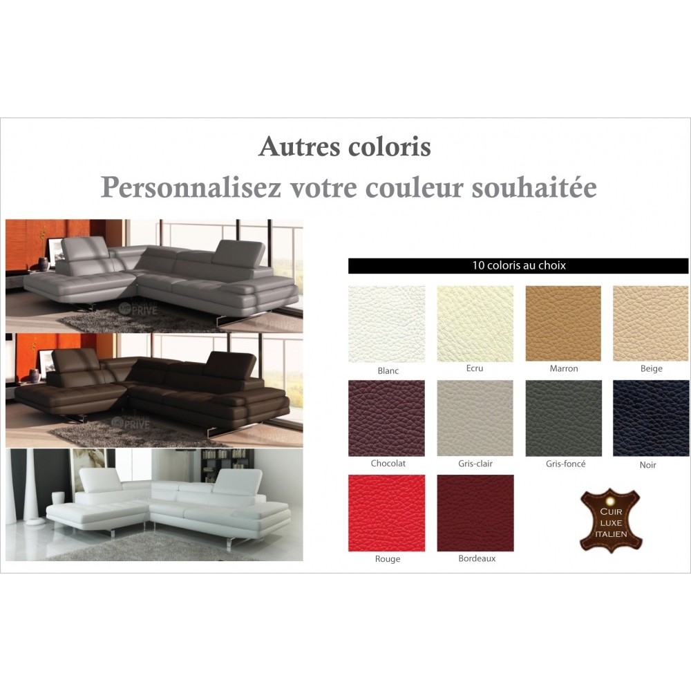 Canapé d'angle en cuir italien 6 places BIRKIN, couleur personnalisée, angle gauche Canapé d'angle en cuir italien 6 places BIRKIN, couleur personnalisée, angle gauche