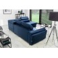Canapé d'angle convertible - KARL VELOURS - en tissu prestige bleu, 5 places, angle droit (vu de face)