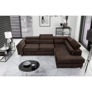 Canapé d'angle convertible - KARL VELOURS - en tissu prestige, 5 places, chocolat, angle droit (vu de face)