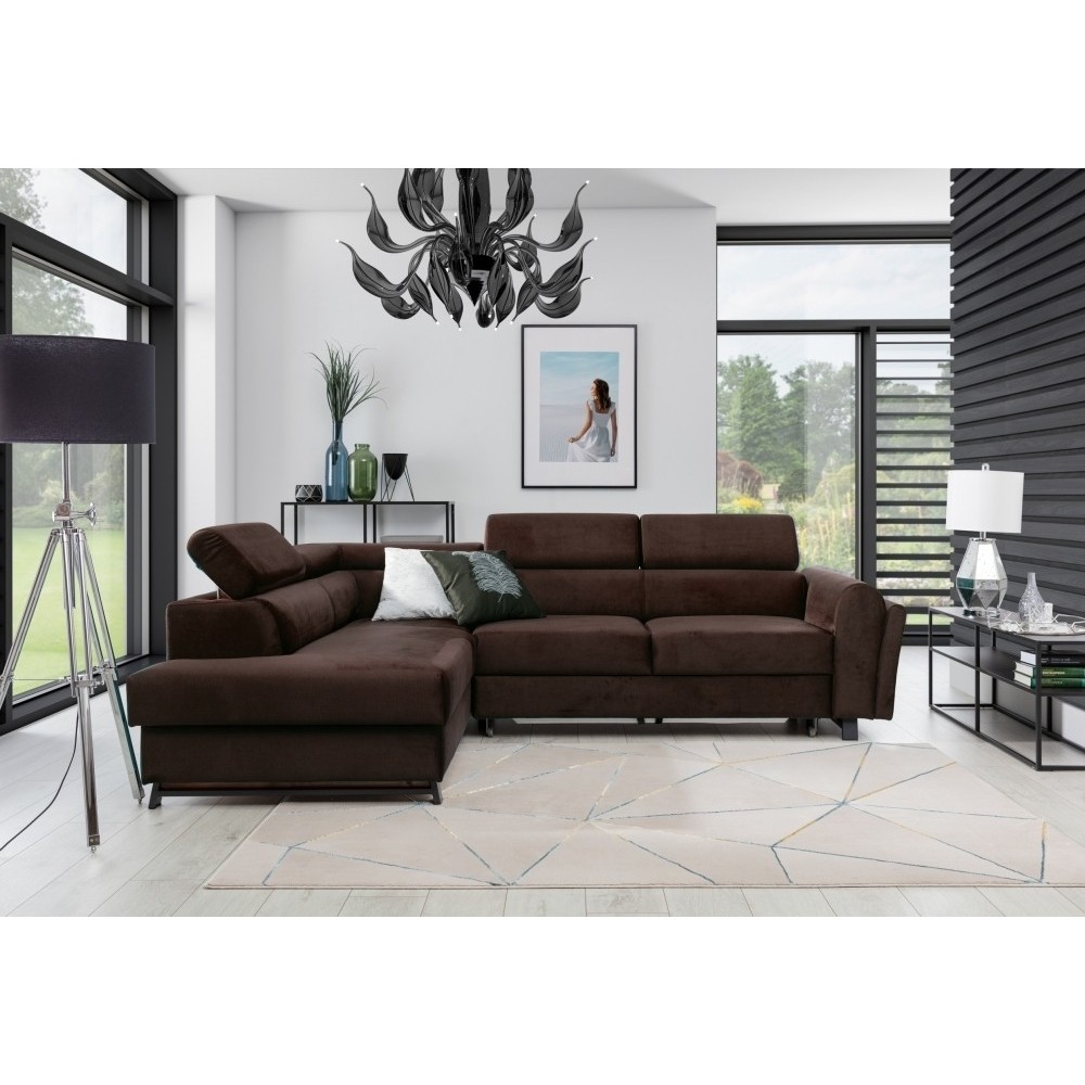 Canapé d'angle convertible - KARL VELOURS - en tissu prestige - 5 places, chocolat, angle gauche (vu de face) Canapé d'angle convertible - KARL VELOURS - en tissu prestige - 5 places, chocolat, angle gauche (vu de face)