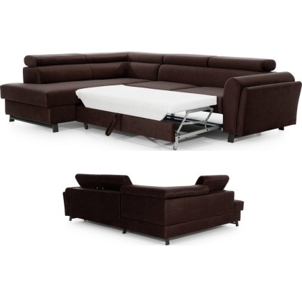 Canapé d'angle convertible - KARL VELOURS - en tissu prestige - 5 places, chocolat, angle gauche (vu de face)