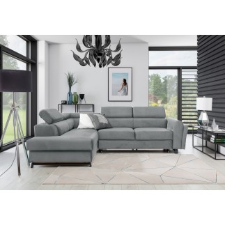 Canapé d'angle convertible - KARL VELOURS - en tissu prestige - 5 places, gris clair, angle gauche (vu de face)