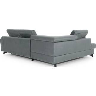 Canapé d'angle convertible - KARL VELOURS - en tissu prestige - 5 places, gris clair, angle gauche (vu de face)