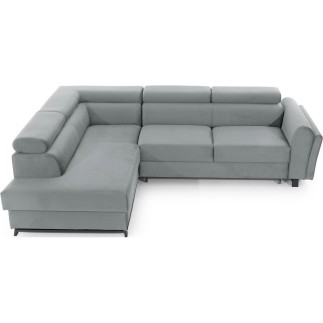 Canapé d'angle convertible - KARL VELOURS - en tissu prestige - 5 places, gris clair, angle gauche (vu de face)