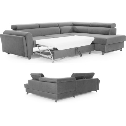 Canapé d'angle convertible - KARL VELOURS - en tissu prestige, 5 places, gris, angle droit (vu de face)