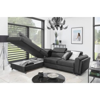 Canapé d'angle convertible - KARL VELOURS - en tissu prestige - 5 places, gris anthracite, angle gauche (vu de face)