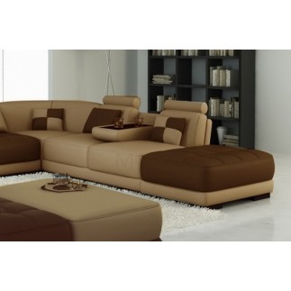 Canapé d'angle en cuir italien 6/7 places PETIT ELIXIR, beige et chocolat, angle droit