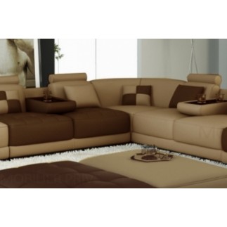 Canapé d'angle en cuir italien 6/7 places PETIT ELIXIR, beige et chocolat, angle droit