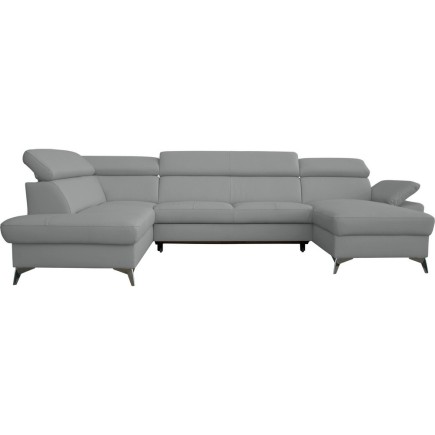Canapé d'angle convertible en 100 % TOUT cuir italien de luxe 7/8 places WARINI avec coffre, gris clair, angle gauche
