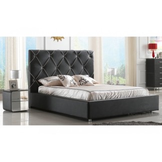 Lit en cuir italien de luxe ENJOY, noir liseret blanc
