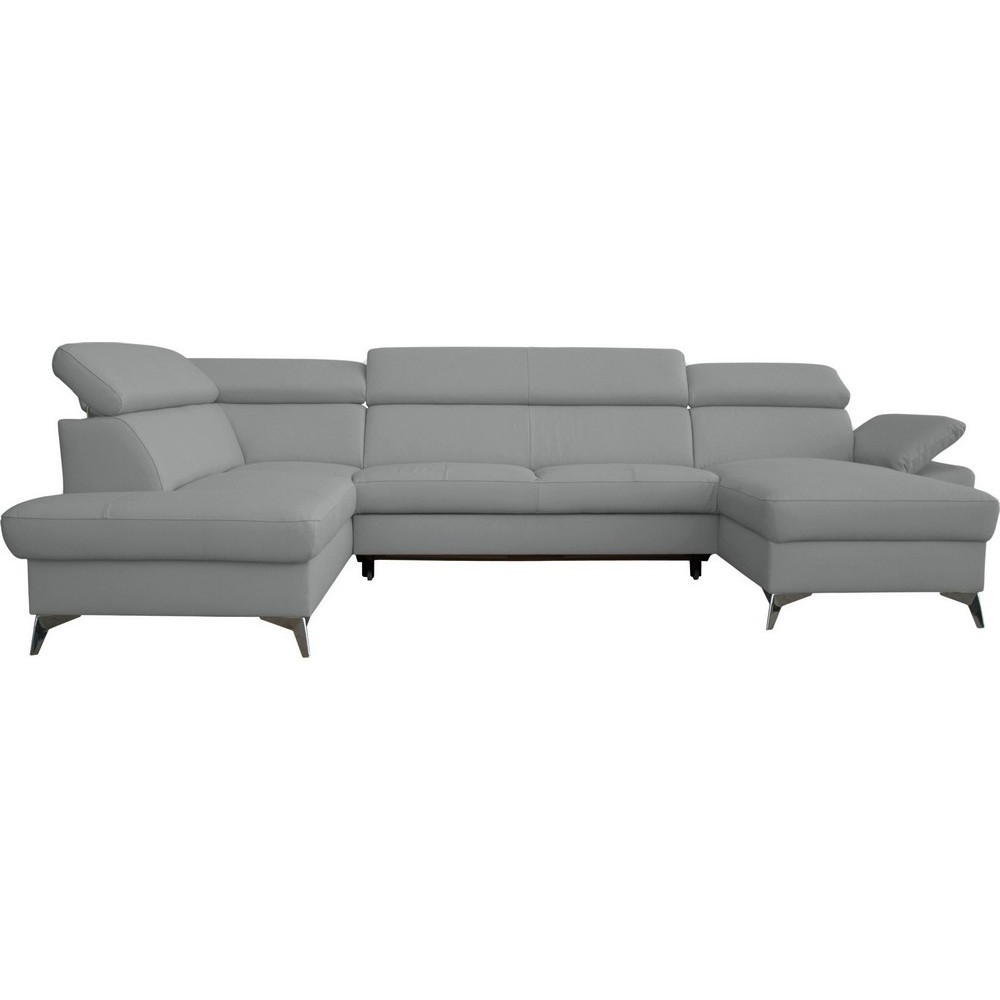 2eme paiement de la commande: Canapé d'angle convertible en 100 % tout cuir italien de luxe 7/8 places warini avec coffre, gris