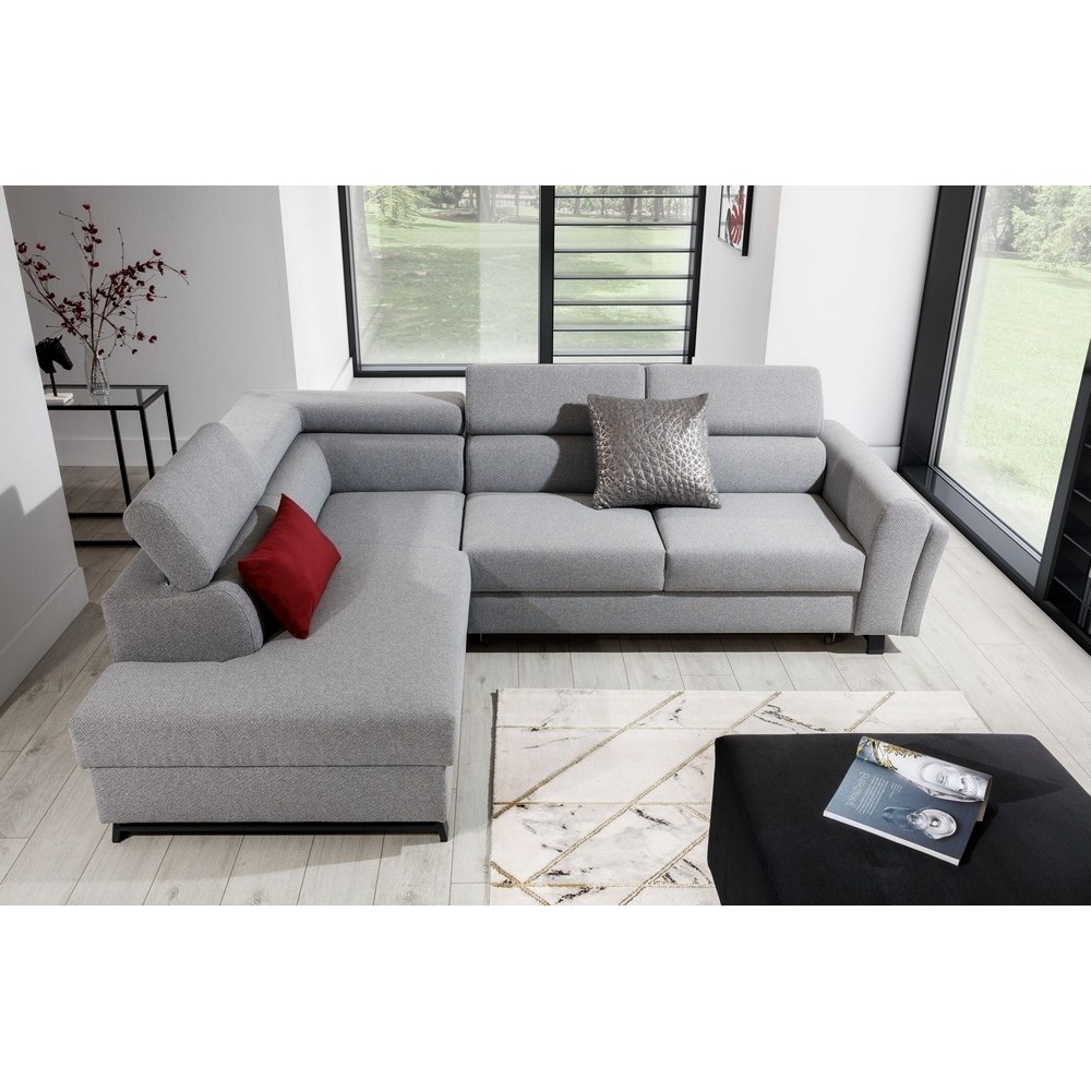 - Canapé d'angle convertible - KARL - en tissu prestige, 5 places, gris , angle gauche (vu de face) - Canapé d'angle convertible - KARL - en tissu prestige, 5 places, gris , angle gauche (vu de face)