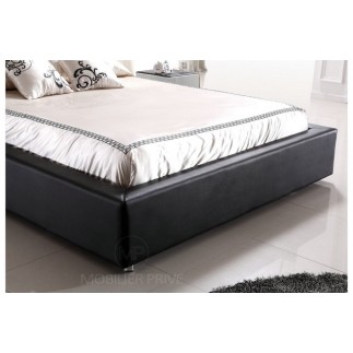 Lit en cuir italien de luxe ENJOY, noir liseret blanc