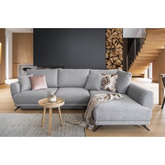 Canapé d'angle convertible - LARSON - en tissu Luxe, 5 places, gris , angle droit (vu de face)