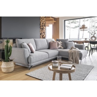 Canapé d'angle convertible - LARSON - en tissu Luxe, 5 places, gris , angle droit (vu de face)