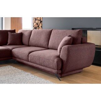Canapé d'angle convertible - LARSON - en tissu Luxe - 5 places, bordeaux, angle gauche (vu de face)