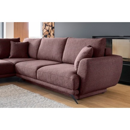 Canapé d'angle convertible - LARSON - en tissu Luxe - 5 places, bordeaux, angle gauche (vu de face)