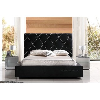 Lit en cuir italien de luxe ENJOY, noir liseret blanc