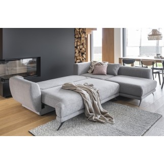Canapé d'angle convertible - LARSON - en tissu Luxe, 5 places, bordeaux, angle droit (vu de face)